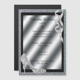 Silver Glittery Stiletto & Streamers 35th Birthday Magnetische Uitnodiging