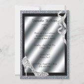 Silver Glittery Stiletto & Streamers 35th Birthday Magnetische Uitnodiging (Voorkant)