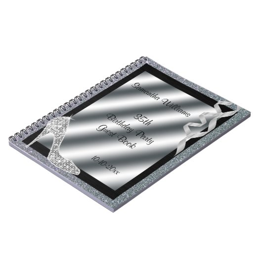 Silver Glittery Stiletto & Streamers 35th Birthday Notitieboek (Linkerzijde)