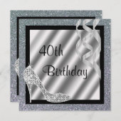 Silver Glittery Stiletto & Streamers 40th Birthday Kaart (Voorkant / Achterkant)