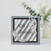 Silver Glittery Stiletto & Streamers 40th Birthday Kaart (Staand voorkant)