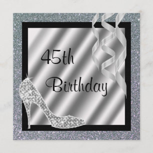 Silver Glittery Stiletto & Streamers 45th Birthday Kaart
