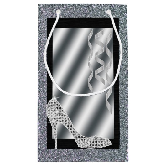 Silver Glittery Stiletto & Streamers 50th Birthday Klein Cadeauzakje (Achterkant)