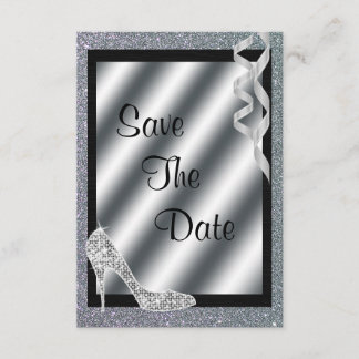 Silver Glittery Stiletto & Streamers 50th Birthday Save The Date