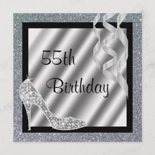 Silver Glittery Stiletto & Streamers 55th Birthday Kaart