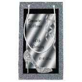 Silver Glittery Stiletto & Streamers 60th Birthday Klein Cadeauzakje (Voorkant)