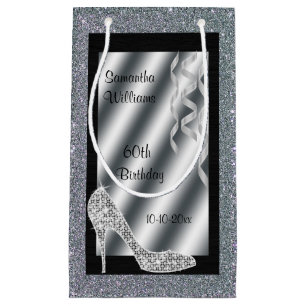 Silver Glittery Stiletto & Streamers 60th Birthday Klein Cadeauzakje
