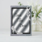 Silver Glittery Stiletto & Streamers 60th Birthday Save The Date (Staand voorkant)
