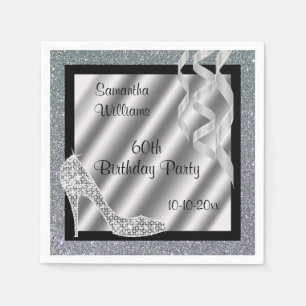 Silver Glittery Stiletto & Streamers 60th Birthday Servet