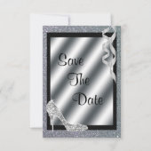 Silver Glittery Stiletto & Streamers 70th Birthday Save The Date (Voorkant)