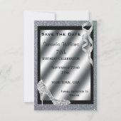 Silver Glittery Stiletto & Streamers 70th Birthday Save The Date (Achterkant)