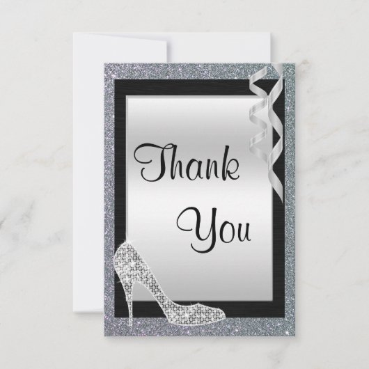 Silver Glittery Stiletto & Streamers Hartelijk dan Bedankkaart (Voorkant)