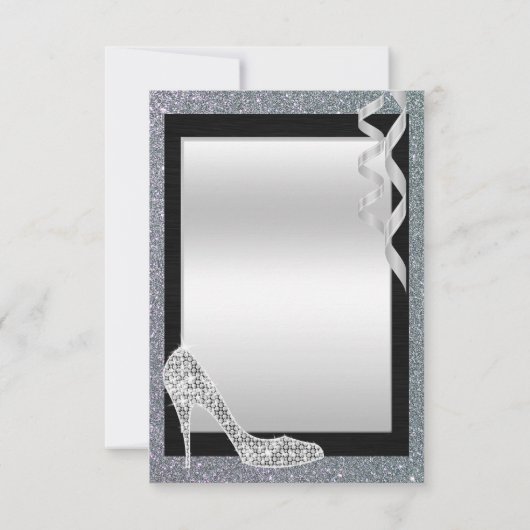 Silver Glittery Stiletto & Streamers Hartelijk dan Bedankkaart (Achterkant)