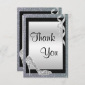 Silver Glittery Stiletto & Streamers Hartelijk dan Bedankkaart (Voorkant / Achterkant)