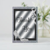 Silver Glittery Stiletto & Streamers Hartelijk dan Bedankkaart (Staand voorkant)