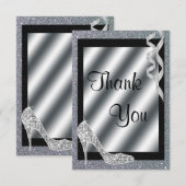 Silver Glittery Stiletto & Streamers Hartelijk dan Bedankkaart (Voorkant / Achterkant)