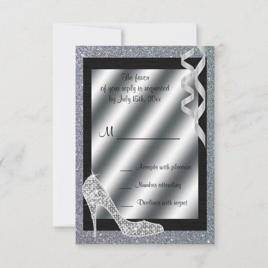 Silver Glittery Stiletto & Streamers RSVP (Achterkant)
