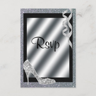 Silver Glittery Stiletto & Streamers RSVP Kaartje