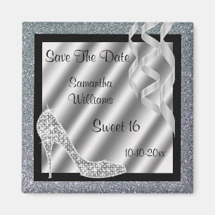 Silver Glittery Stiletto & Streamers Sweet 16 Magneet
