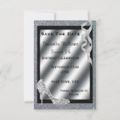 Silver Glittery Stiletto & Streamers Sweet 16 Save The Date (Achterkant)