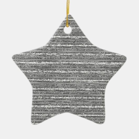 Silver Glittery Stripes Keramisch Ornament (Voorkant)