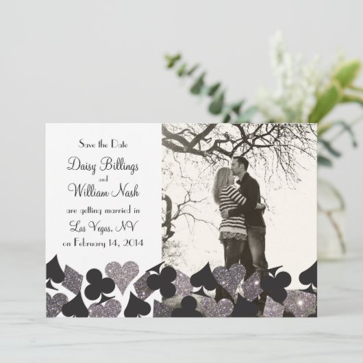 Silver Glitz Destiny Las Vegas Foto De datum opsla Save The Date (Staand voorkant)