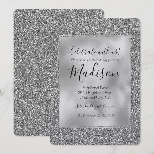 SIlver Glitz Glam Glitter Sparkle Kaart (Voorkant / Achterkant)