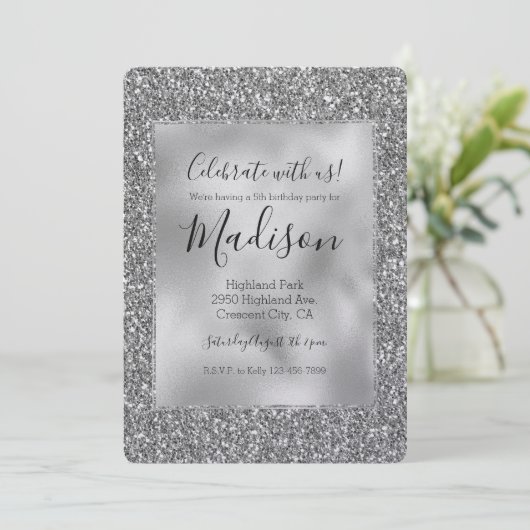 SIlver Glitz Glam Glitter Sparkle Kaart (Staand voorkant)