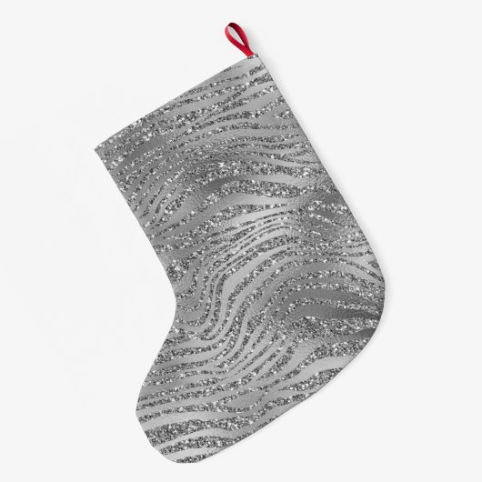 Silver Glitz Zebra Print Grote Kerstsok (Achterkant (Hangend))