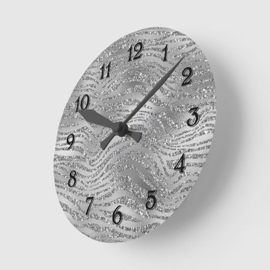 Silver Glitz Zebra Print Ronde Klok (Hoek)