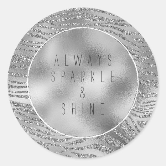 Silver Glitz Zebra Print Ronde Sticker (Voorkant)