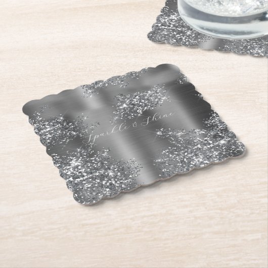 Silver Glitzy Glitter Kartonnen Onderzetters (Gebogen)
