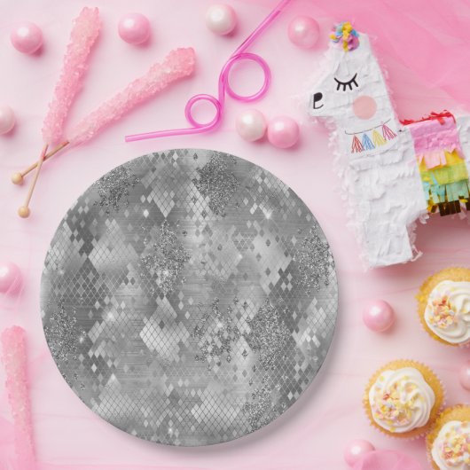 Silver Glitzy Glitter Snake Skin Papieren Bordje (Feest)