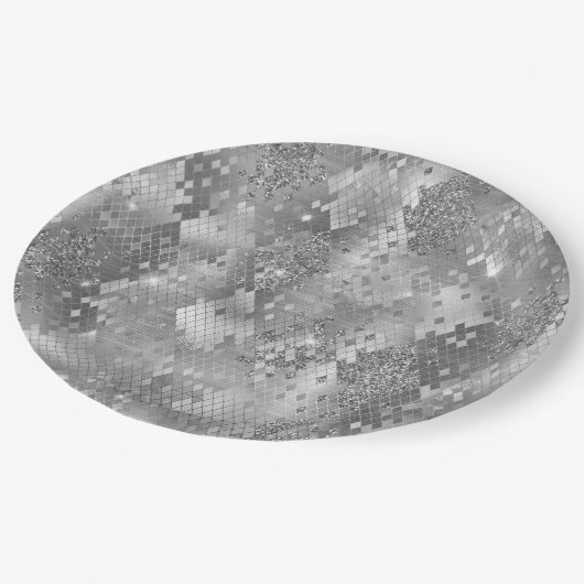 Silver Glitzy Glitter Snake Skin Papieren Bordje (Gekanteld)