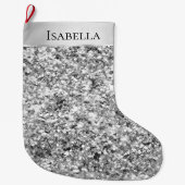 Silver Glitzy Sparkle Glitter Naam Grote Kerstsok (Voorkant)