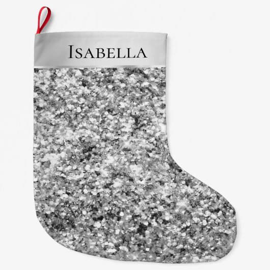 Silver Glitzy Sparkle Glitter Naam Grote Kerstsok (Voorkant)