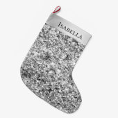 Silver Glitzy Sparkle Glitter Naam Grote Kerstsok (Voorkant (Hangend))