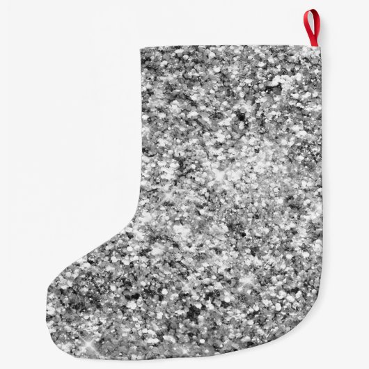 Silver Glitzy Sparkle Glitter Naam Grote Kerstsok (Achterkant)