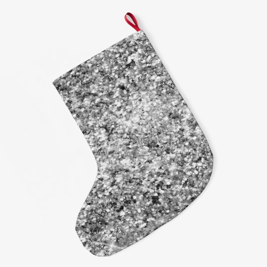 Silver Glitzy Sparkle Glitter Naam Grote Kerstsok (Achterkant (Hangend))