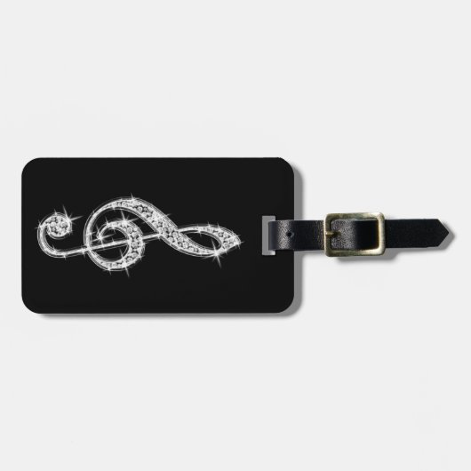 Silver Glitzy Sparkly Muzieknoten Bagagelabel (Voorkant horizontaal)