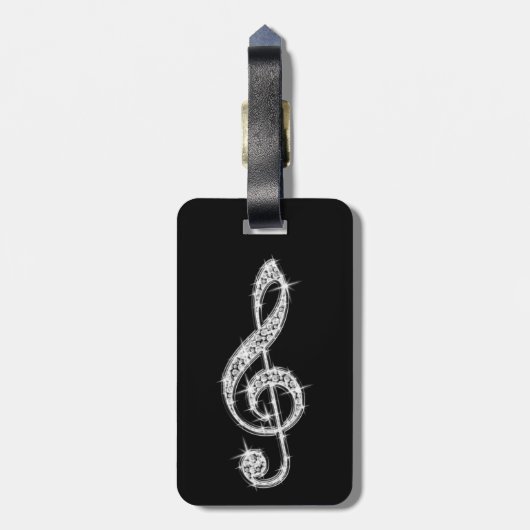 Silver Glitzy Sparkly Muzieknoten Bagagelabel (Achterkant verticaal)