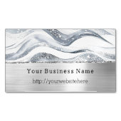 Silver Glitzy Waves Stripes Business name website Magnetisch Visitekaartje (Voorkant)