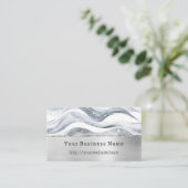 Silver Glitzy Waves Stripes Business name website Visitekaartje (Staand voorkant)