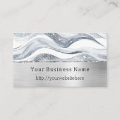 Silver Glitzy Waves Stripes Business name website Visitekaartje (Voorkant)