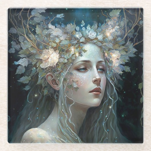 Silver Goddess Fantasy Art Glazen Onderzetter (Voorkant)