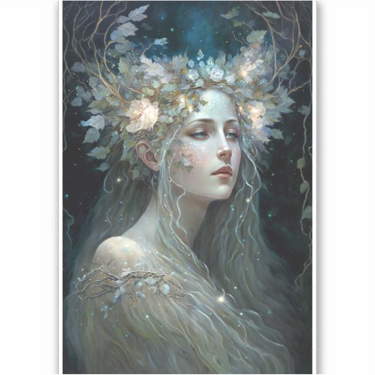 Silver Goddess Fantasy Art Sticker (Voorkant)