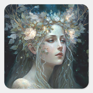 Silver Goddess Fantasy Art Vierkante Sticker