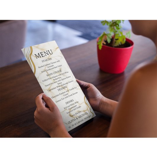 Silver & Gold Abstract Watercolor Wedding Menu 