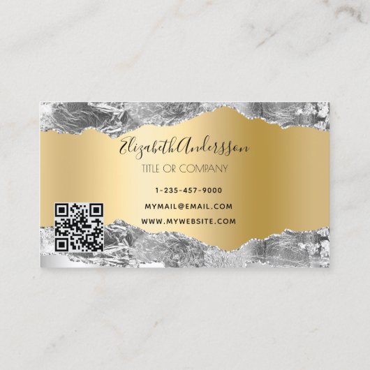 Silver Gold Agaat Marble logo QR-code Visitekaartje (Achterkant)