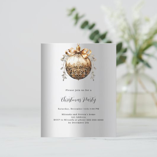 Silver Gold Bauble Kerstfeest uitnodiging (Staand voorkant)
